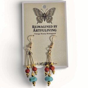 REIMAGINED Carnelian & Howlite Dangle Earrings Gold-Plated 925 Sterling Silver
